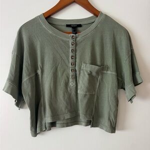Structured Cropped Green Button Down Tee
